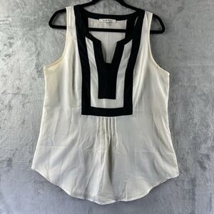 Black Rainn Blouse Women's M Ivory Off White w/ Black Geometric Print